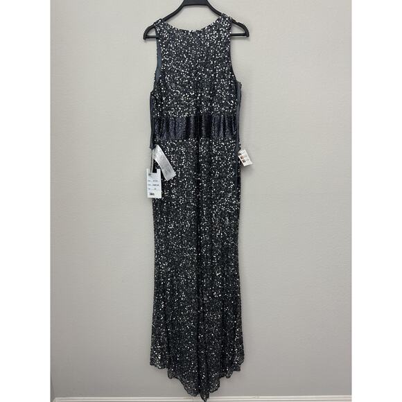 NWT Mac Duggal Gray Sequined Sleeveless V-neck Cocktail Dress Size 14 - Picture 15 of 16